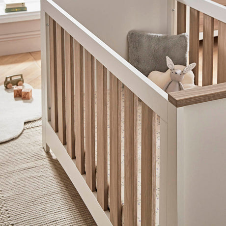 CuddleCo Ada 2 Piece Nursery Furniture Set with Cot Bed and Dresser - White & Ash