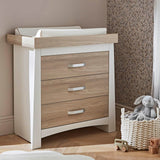 CuddleCo Ada 3 Piece Nursery Furniture Set with Cot Bed, Dresser and Wardrobe - White & Ash