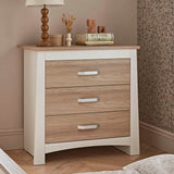 CuddleCo Ada 3 Piece Nursery Furniture Set with Cot Bed, Dresser and Wardrobe - White & Ash