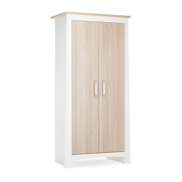 CuddleCo Ada 3 Piece Nursery Furniture Set with Cot Bed, Dresser and Wardrobe - White & Ash