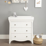 CuddleCo Clara 3 Piece Nursery Furniture Set with Cot Bed, Dresser and Wardrobe - White