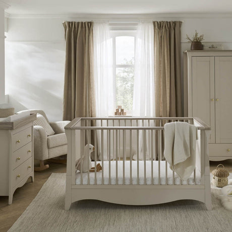 CuddleCo Clara 3 Piece Nursery Furniture Set with Cot Bed, Dresser and Wardrobe - Cashmere