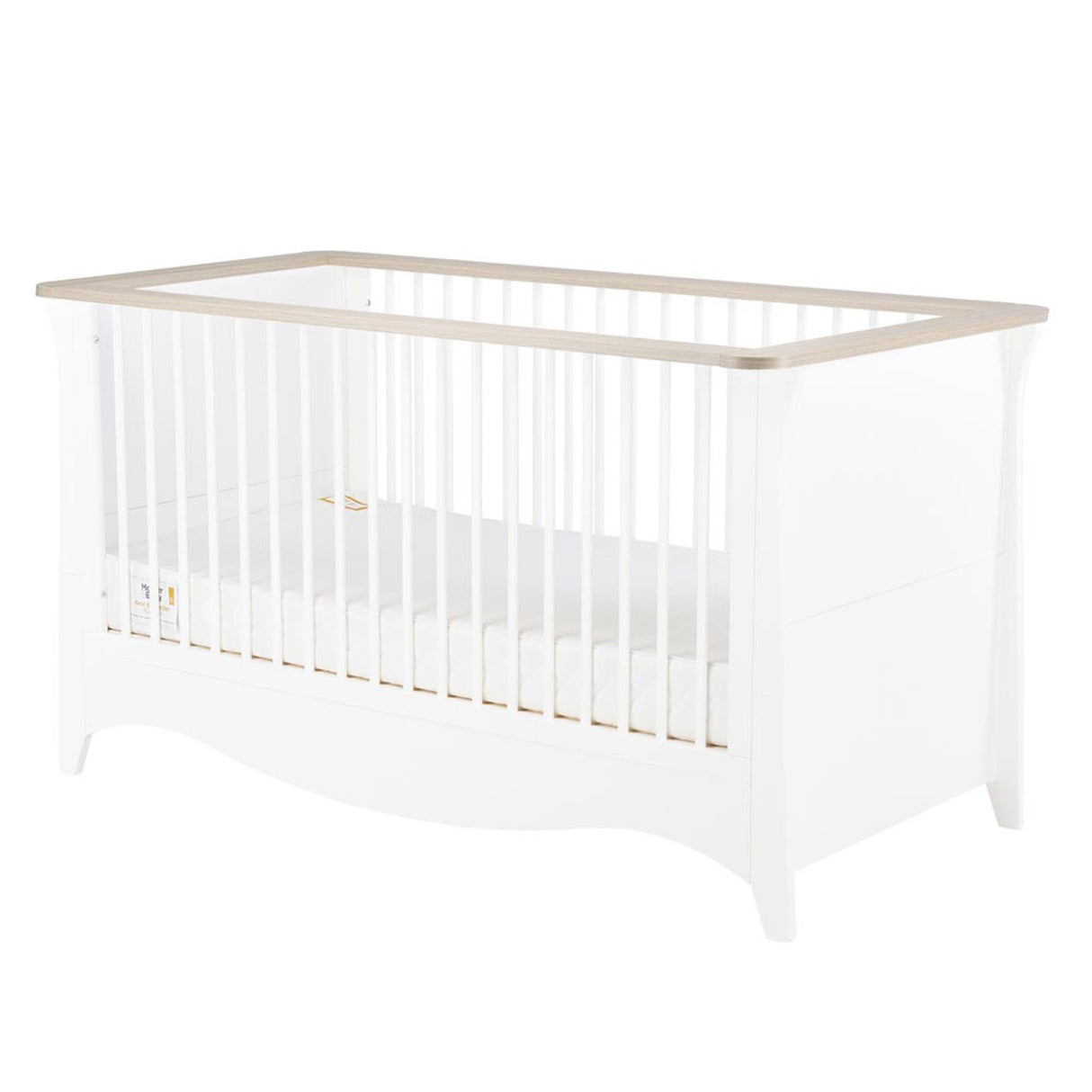CuddleCo Clara 3 Piece Nursery Furniture Set with Cot Bed, Dresser and Wardrobe - White & Ash