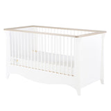 CuddleCo Clara 3 Piece Nursery Furniture Set with Cot Bed, Dresser and Wardrobe - White & Ash