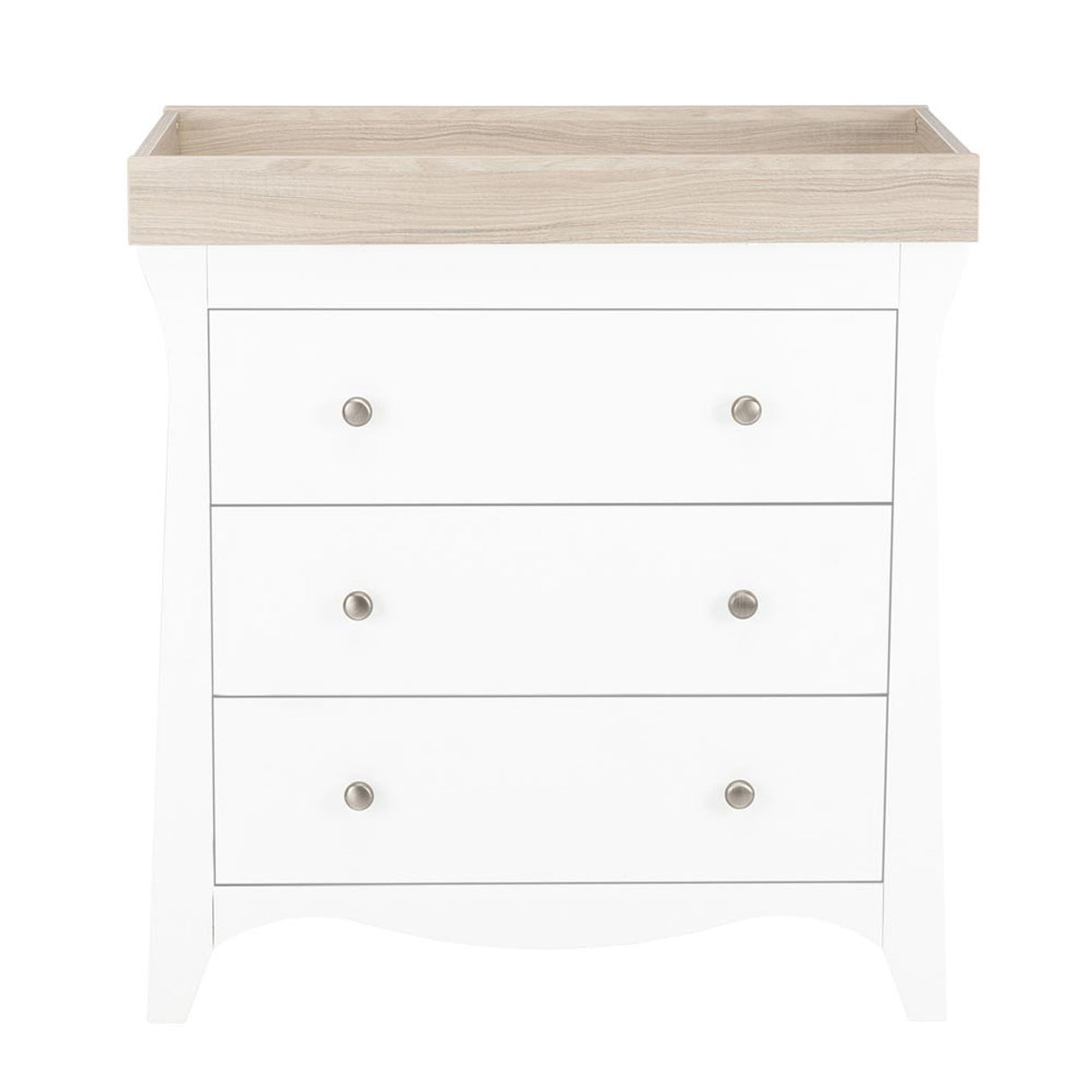 CuddleCo Clara 3 Piece Nursery Furniture Set with Cot Bed, Dresser and Wardrobe - White & Ash