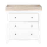 CuddleCo Clara 3 Piece Nursery Furniture Set with Cot Bed, Dresser and Wardrobe - White & Ash
