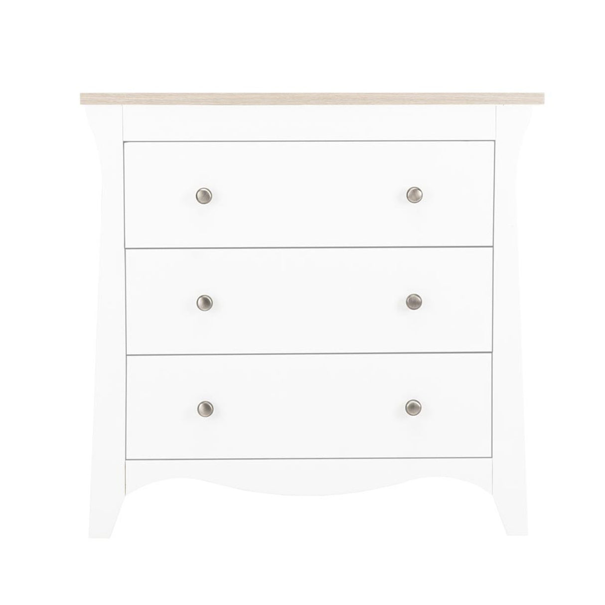 CuddleCo Clara 3 Piece Nursery Furniture Set with Cot Bed, Dresser and Wardrobe - White & Ash