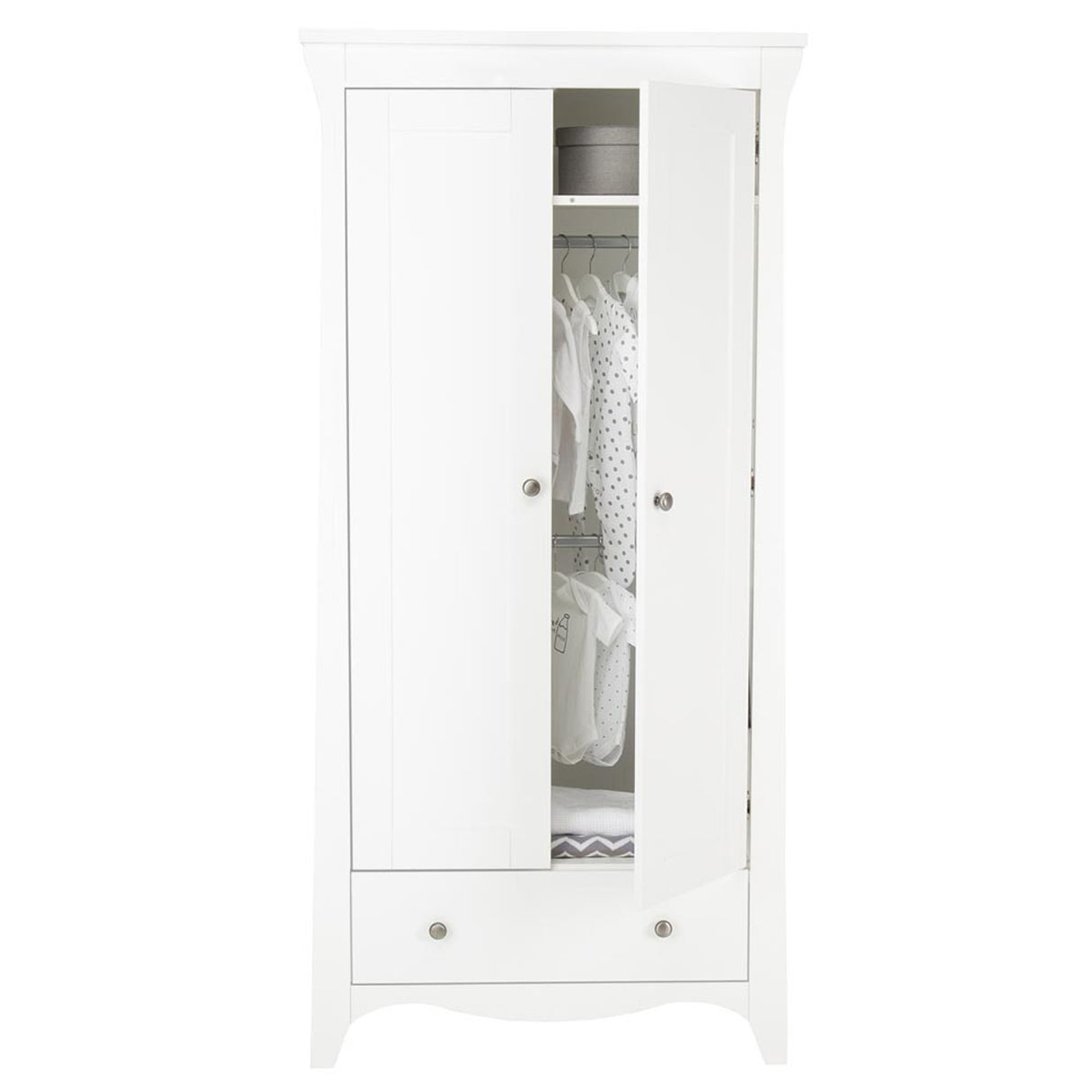 CuddleCo Clara 3 Piece Nursery Furniture Set with Cot Bed, Dresser and Wardrobe - White