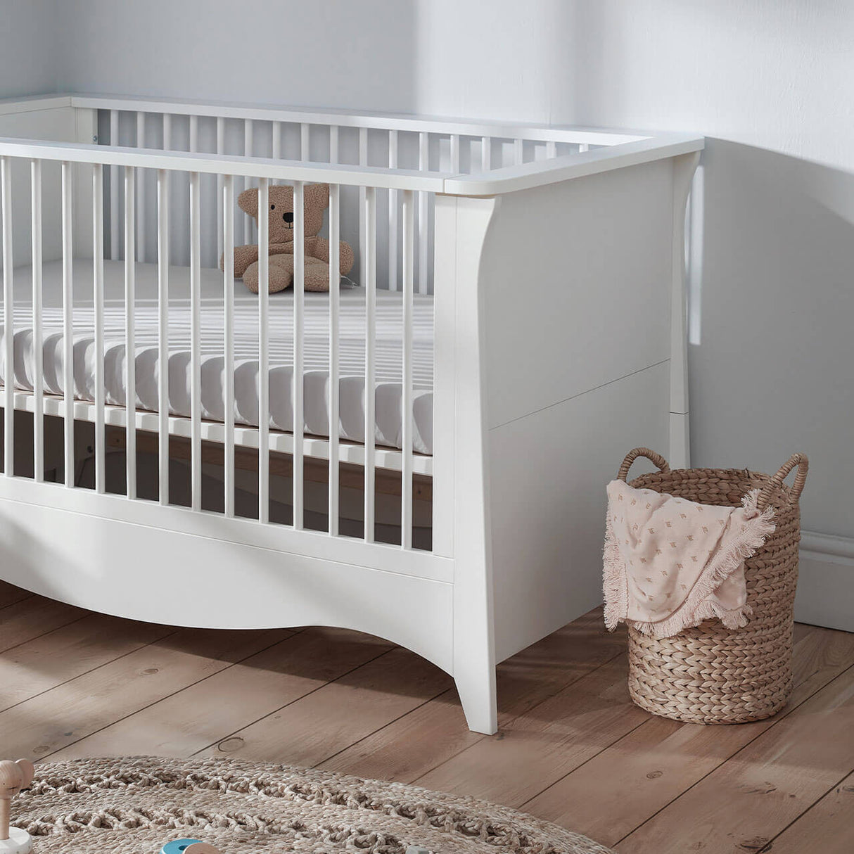 CuddleCo Clara 3 Piece Nursery Furniture Set with Cot Bed, Dresser and Wardrobe - White
