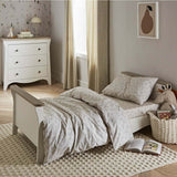 CuddleCo Clara 3 Piece Nursery Furniture Set with Cot Bed, Dresser and Wardrobe - White & Ash