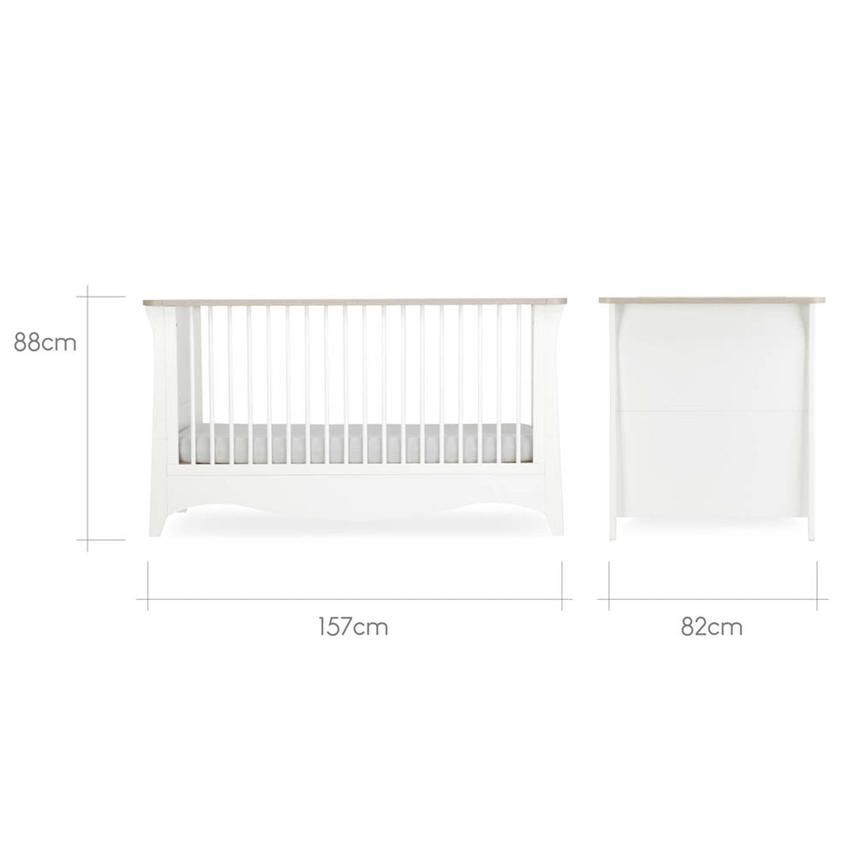 CuddleCo Clara 3 Piece Nursery Furniture Set with Cot Bed, Dresser and Wardrobe - White & Ash