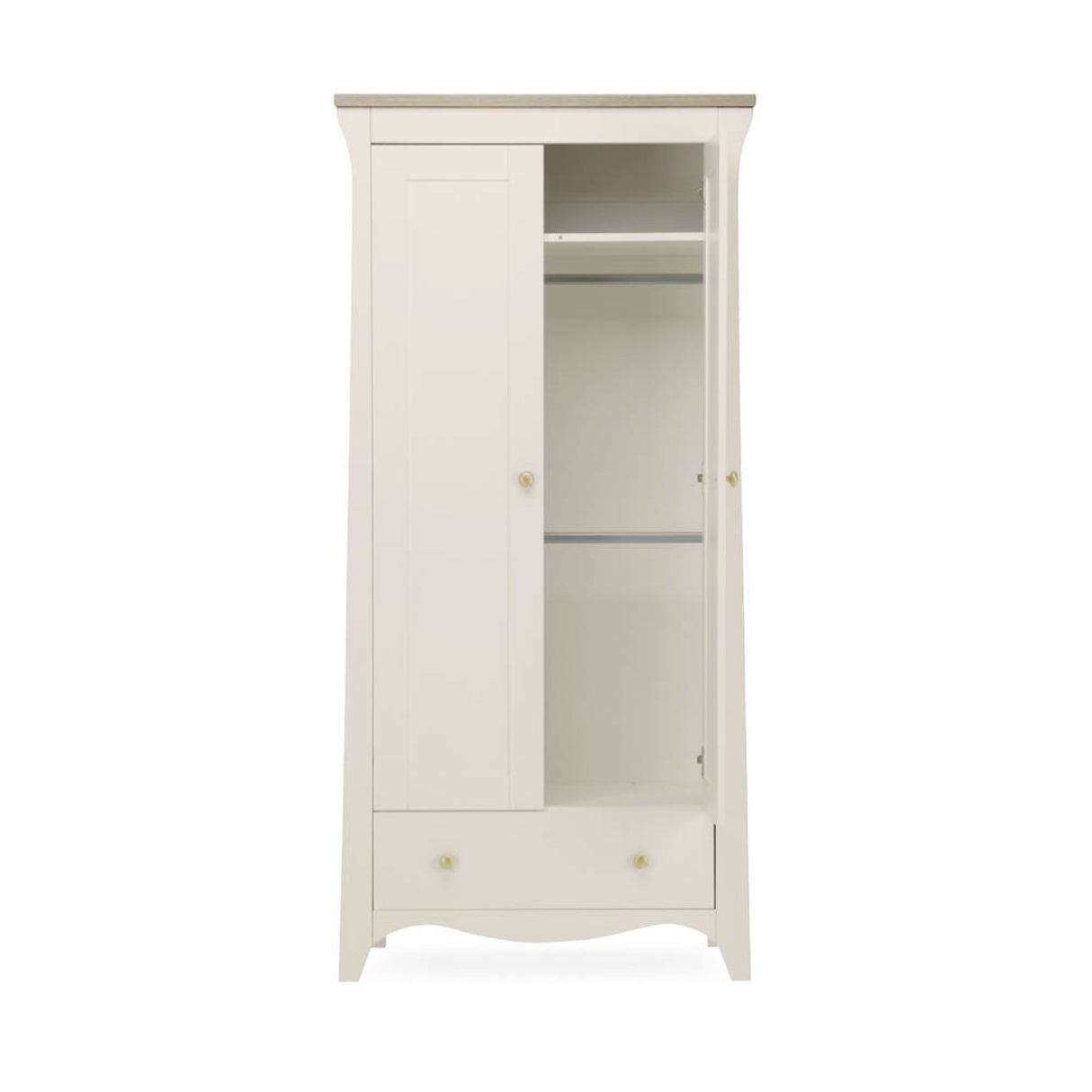 CuddleCo Clara 3 Piece Nursery Furniture Set with Cot Bed, Dresser and Wardrobe - Cashmere