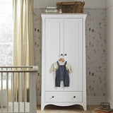 CuddleCo Clara 3 Piece Nursery Furniture Set with Cot Bed, Dresser and Wardrobe - White & Ash