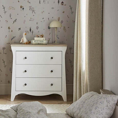 CuddleCo Clara 2 Piece Nursery Furniture Set with Cot Bed and Dresser - White & Ash