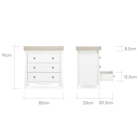 CuddleCo Clara 2 Piece Nursery Furniture Set with Cot Bed and Dresser - White & Ash