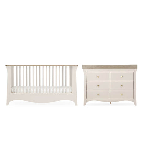 CuddleCo Clara Luxe 2 Piece Nursery Furniture Set with Cot Bed and Dresser - Cashmere & Ash