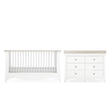 CuddleCo Clara Luxe 2 Piece Nursery Furniture Set with Cot Bed and Dresser - White & Ash