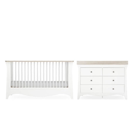 CuddleCo Clara Luxe 2 Piece Nursery Furniture Set with Cot Bed and Dresser - White & Ash
