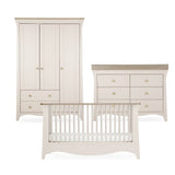 CuddleCo Clara Luxe 3 Piece Nursery Furniture Set with Cot Bed, Dresser & Wardrobe - Cashmere & Ash