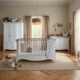 CuddleCo Clara Luxe 3 Piece Nursery Furniture Set with Cot Bed, Dresser & Wardrobe - White & Ash