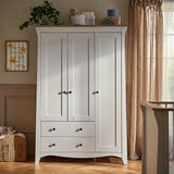 CuddleCo Clara Luxe 3 Piece Nursery Furniture Set with Cot Bed, Dresser & Wardrobe - White & Ash