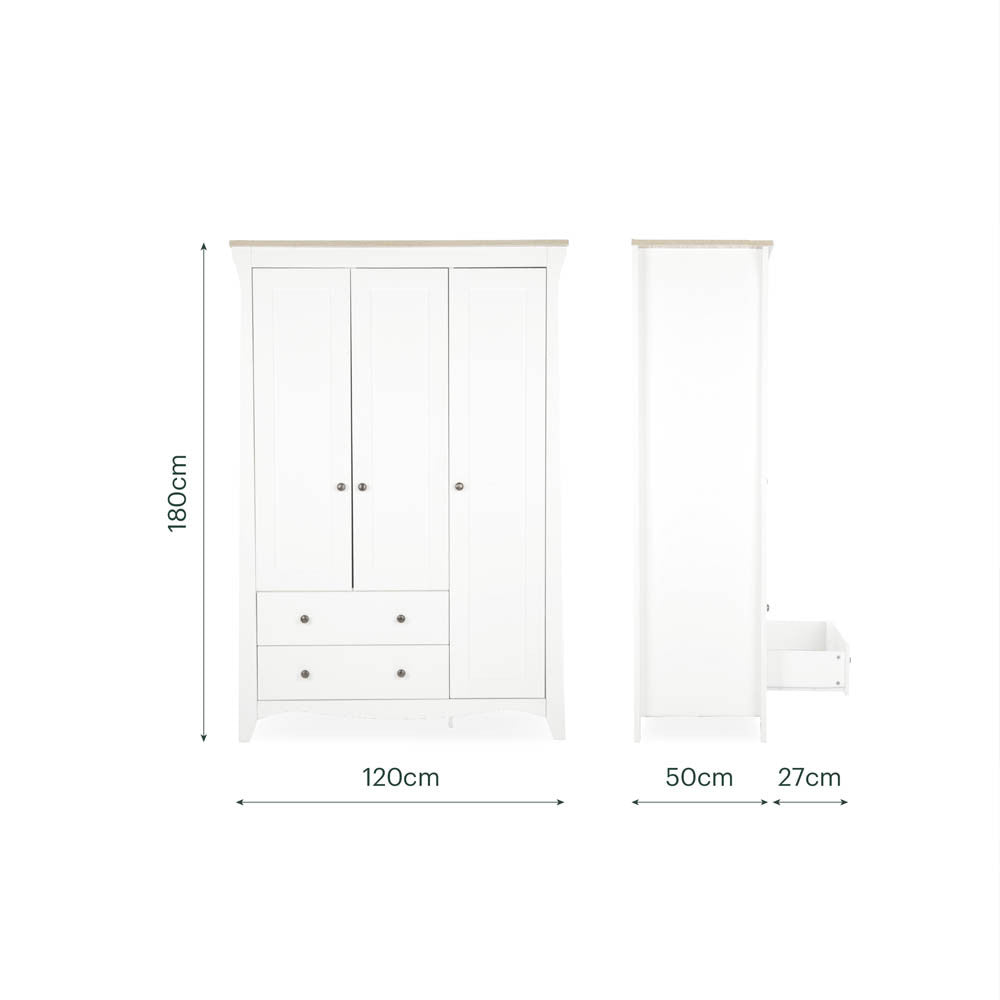 CuddleCo Clara Triple Wardrobe - White & Ash