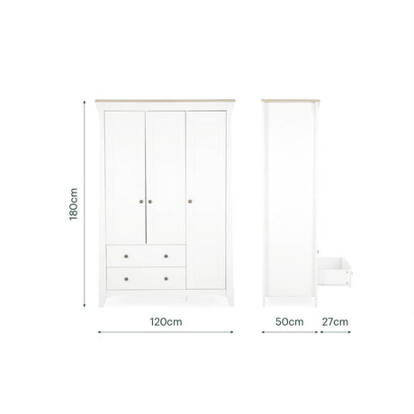 CuddleCo Clara Triple Wardrobe - White & Ash