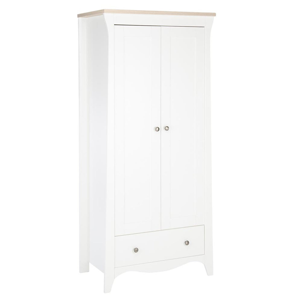 CuddleCo Clara 3 Piece Nursery Furniture Set with Cot Bed, Dresser and Wardrobe - White & Ash