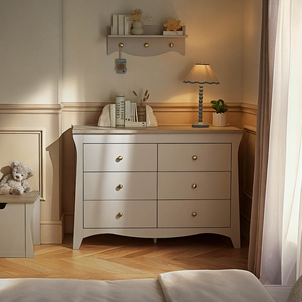CuddleCo Clara Lux Wide 6 Drawer Dresser - Cashmere & Ash