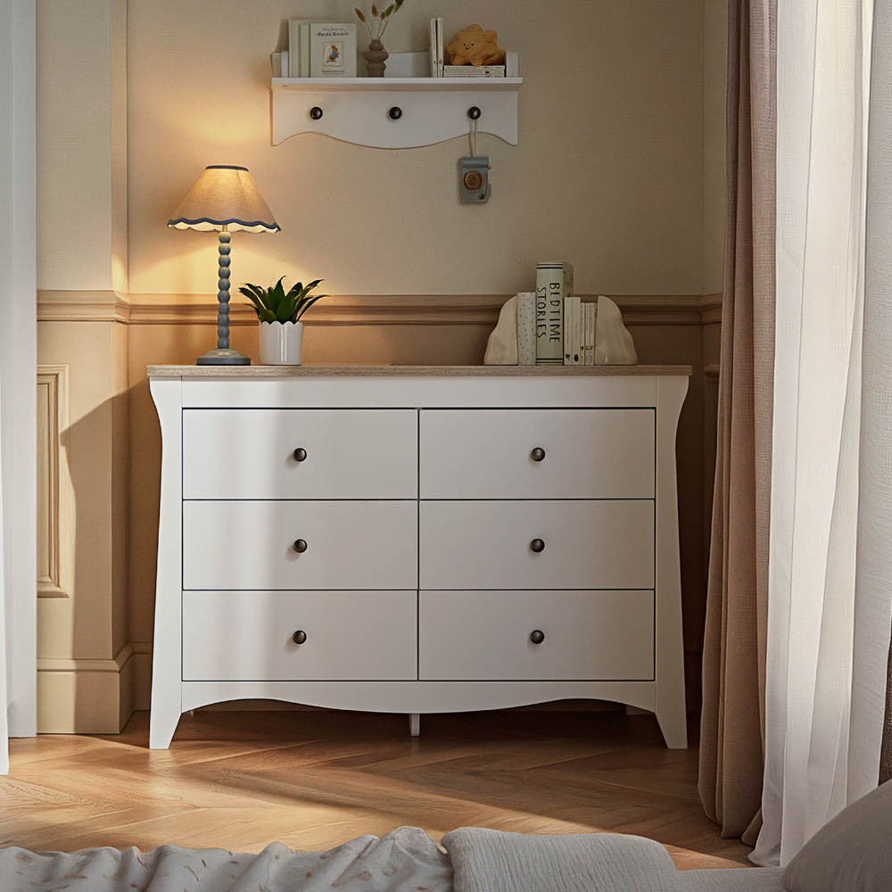 CuddleCo Clara Wide 6 Drawer Dresser - White & Ash