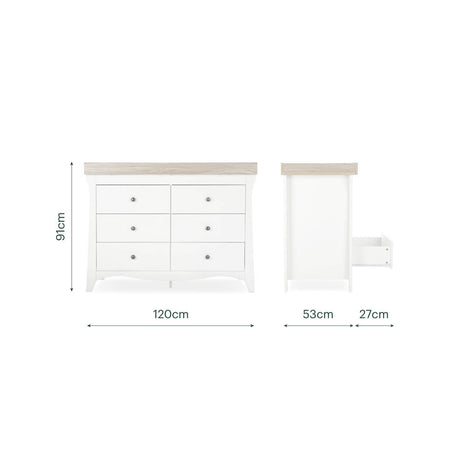 CuddleCo Clara Wide 6 Drawer Dresser - White & Ash