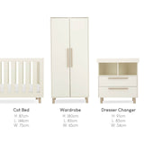 CuddleCo Harper 3 Piece Nursery Furniture Set with Cot Bed, Dresser and Wardrobe - Cream & Ash