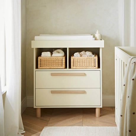 CuddleCo Harper 2 Piece Nursery Furniture Set with Cot Bed and Dresser - Cream & Ash