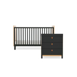 CuddleCo Rafi 2 Piece Nursery Furniture Set with Cot Bed and Dresser - Oak & Black