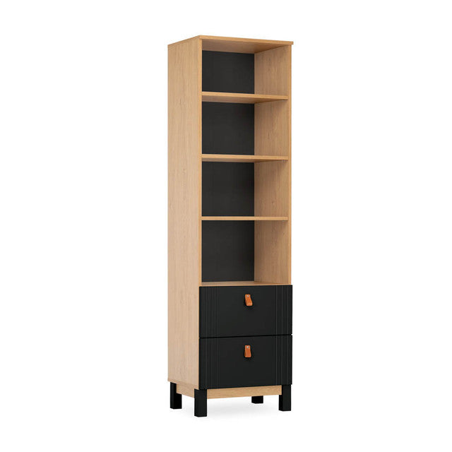CuddleCo Rafi 4 Piece Nursery Furniture Set with Cot Bed, Dresser, Wardrobe and Bookcase - Oak & Black