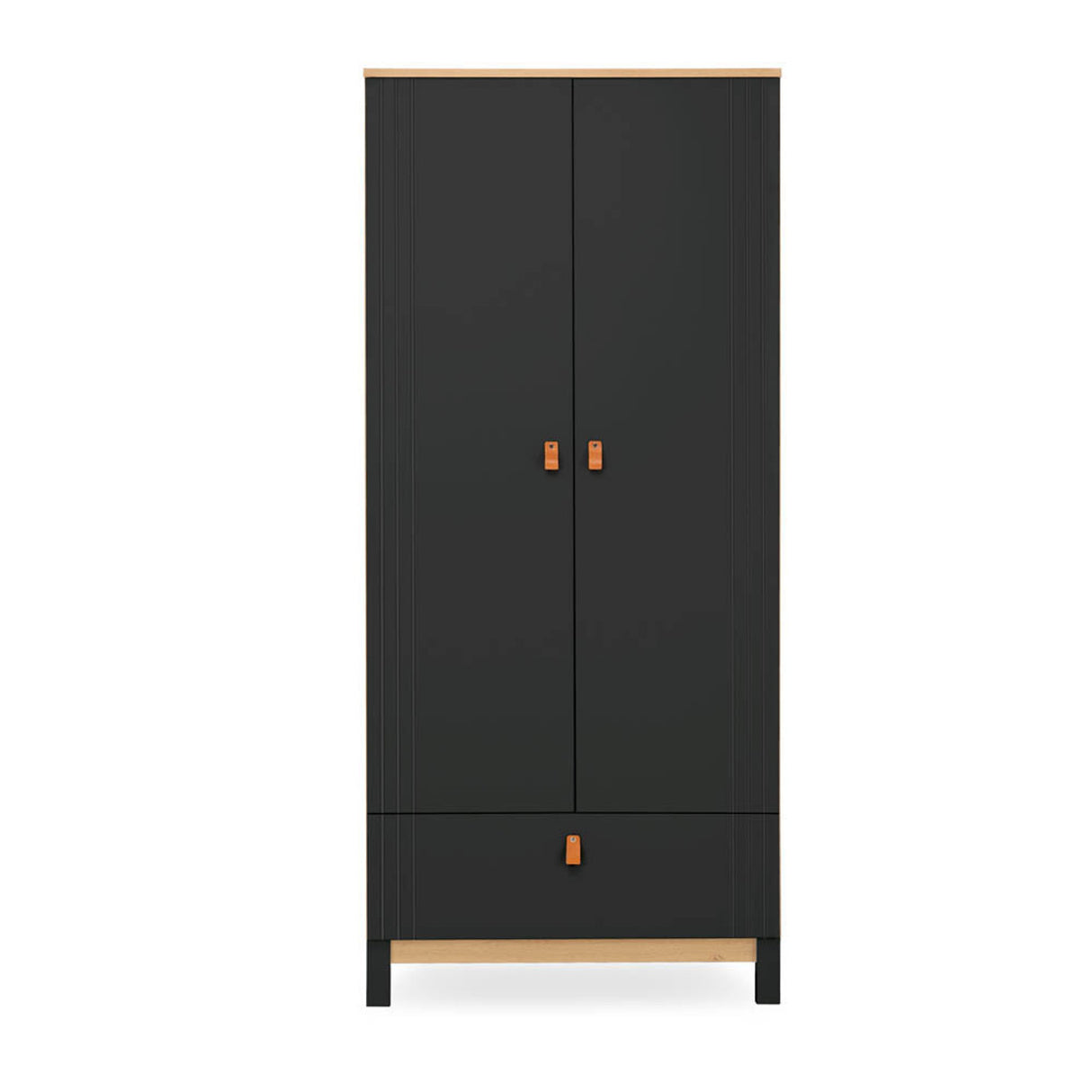 CuddleCo Rafi 4 Piece Nursery Furniture Set with Cot Bed, Dresser, Wardrobe and Bookcase - Oak & Black