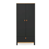 CuddleCo Rafi 4 Piece Nursery Furniture Set with Cot Bed, Dresser, Wardrobe and Bookcase - Oak & Black
