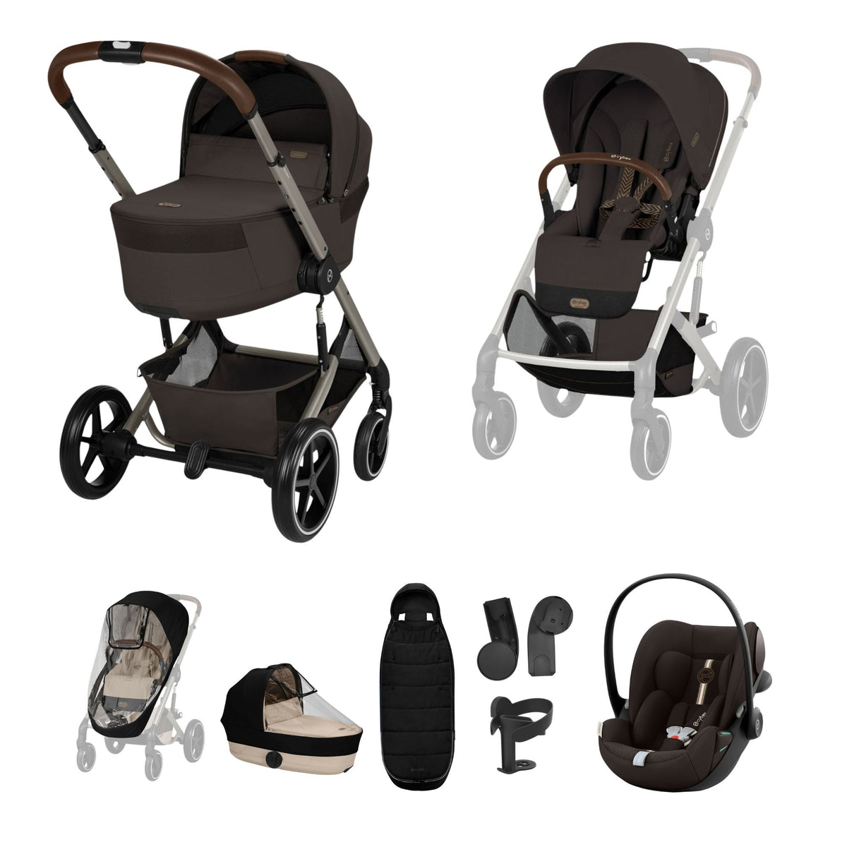 Cybex Balios 2026 inc Foldable Carrycot Travel System Bundle - Chocolate Brown 1