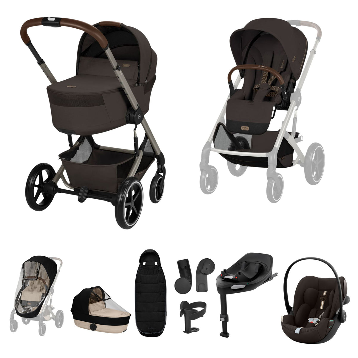 Cybex Balios 2026 inc Foldable Carrycot Ultimate Travel System Bundle - Chocolate Brown 1