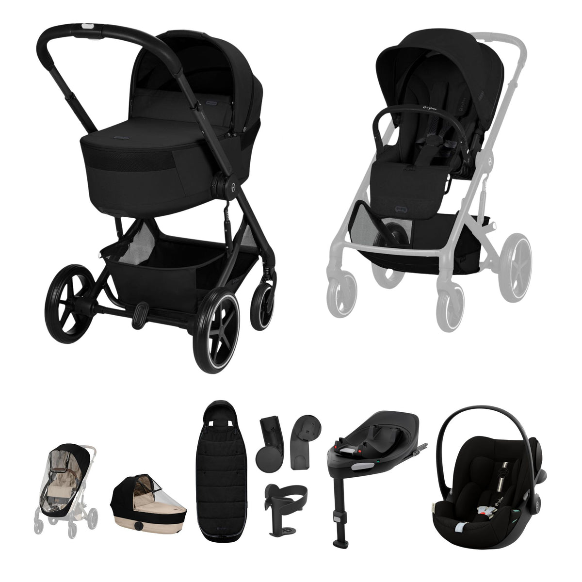 Cybex Balios 2026 inc Foldable Carrycot Ultimate Travel System Bundle - Moon Black 1
