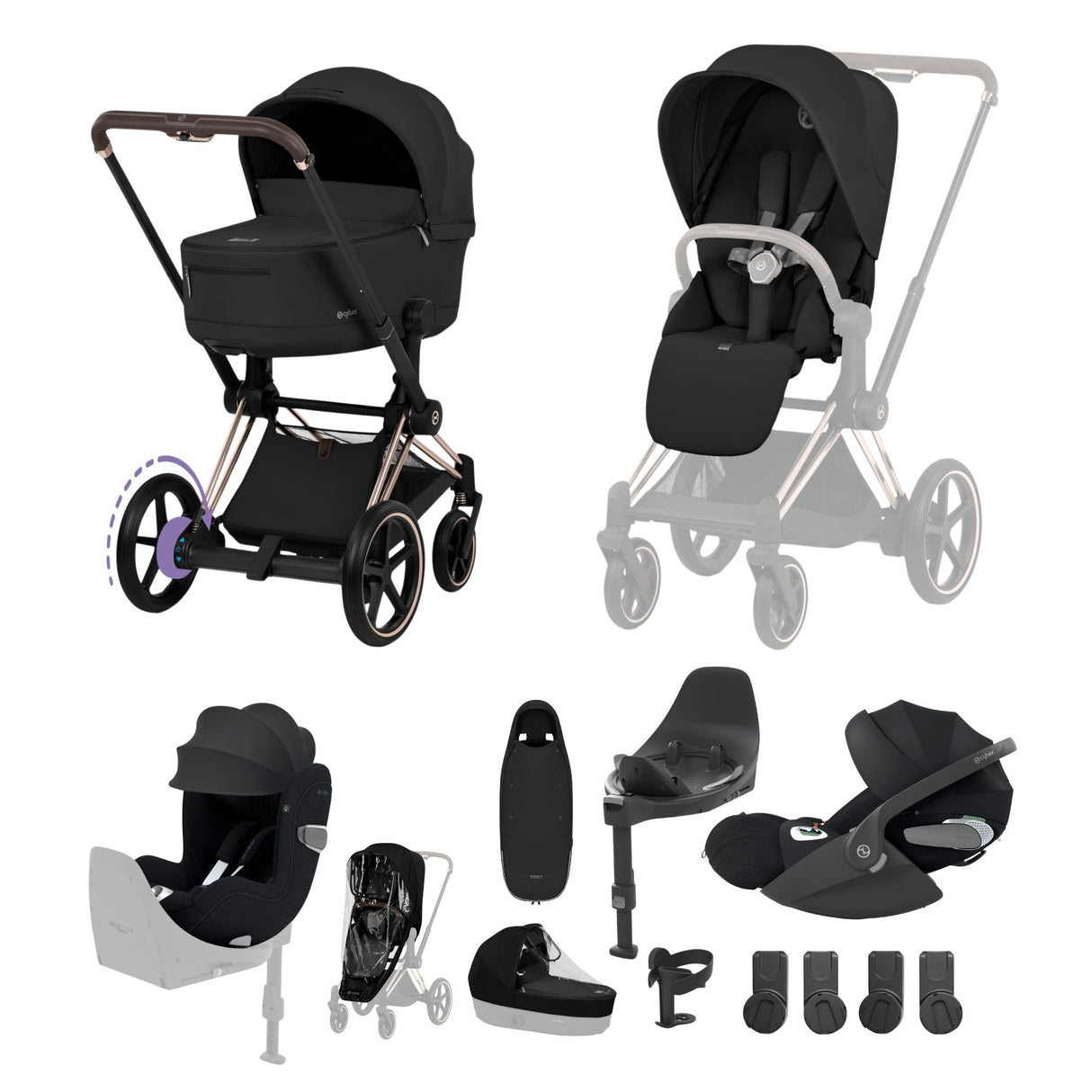 Cybex ePriam 2026 Birth & Beyond Bundle with Cloud T, Sirona T & ISOFIX Base - Rose Gold/Sepia Black