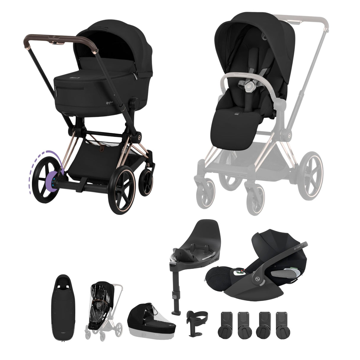 Cybex ePriam 2026 Ultimate Accessory Bundle with Cloud T & ISOFIX Base - Rose Gold/Sepia Black