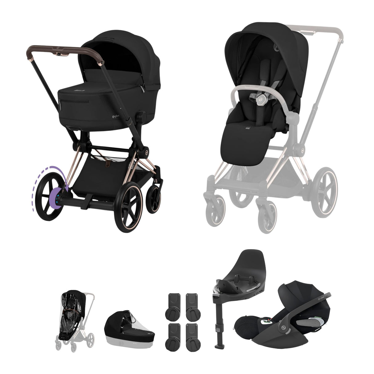 Cybex ePriam 2026 Ultimate Bundle with Cloud T & ISOIFX Base - Rose Gold/Sepia Black