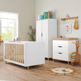 Tutti Bambini Fika 3 Piece Nursery Furniture Set with Cot Bed, Dresser & Wardrobe - White & Light Oak