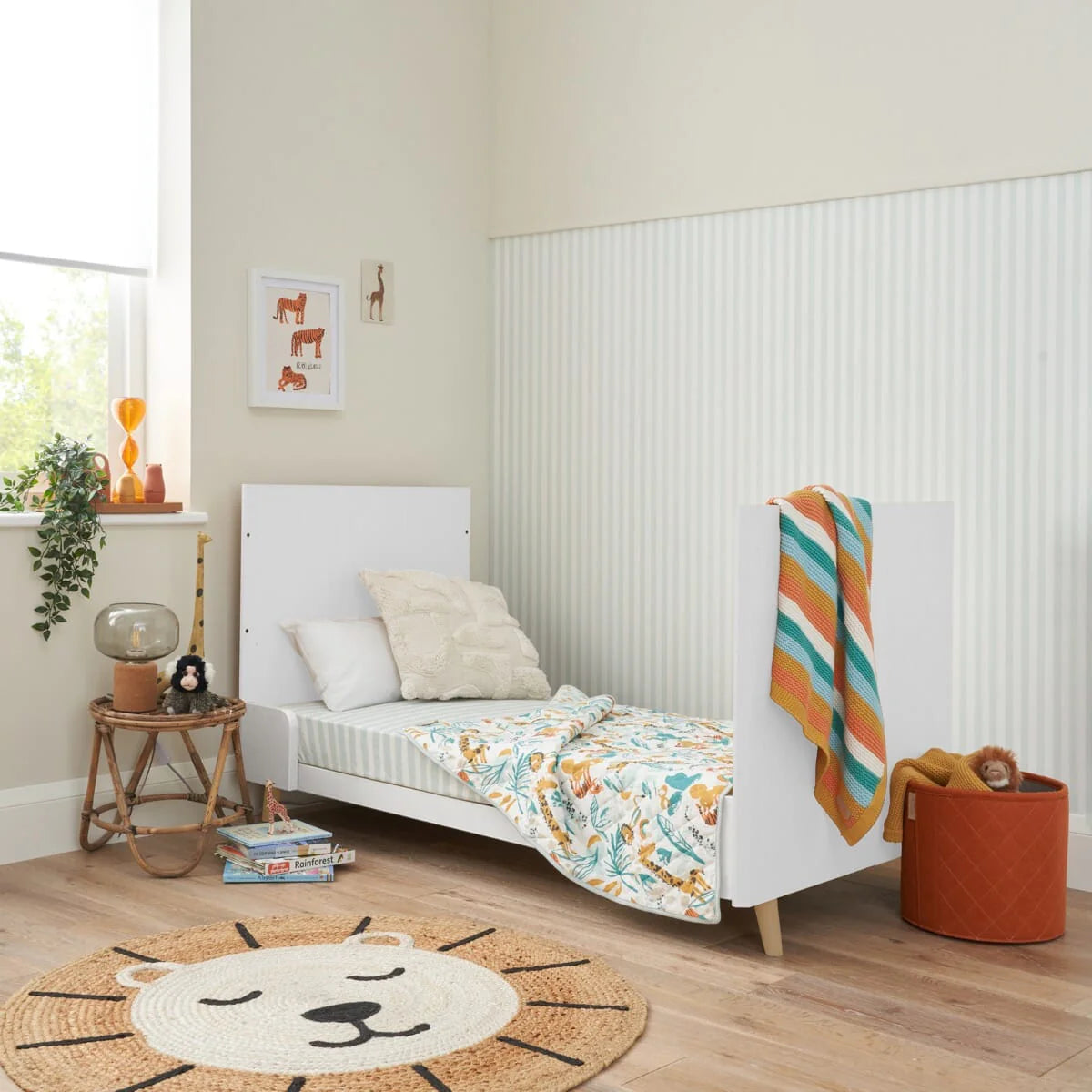 Tutti Bambini Fika 3 Piece Nursery Furniture Set with Cot Bed, Dresser & Wardrobe - White & Light Oak