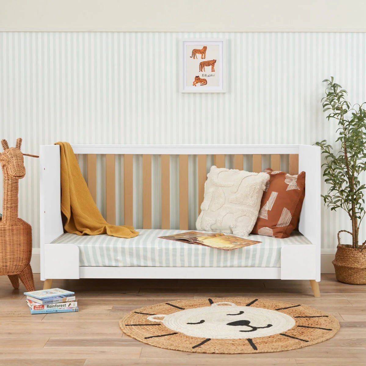 Tutti Bambini Fika 3 Piece Nursery Furniture Set with Cot Bed, Dresser & Wardrobe - White & Light Oak