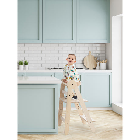 MamaToyz Folding Learning Tower Natural Beech Wood Montessori Child Safety Platform