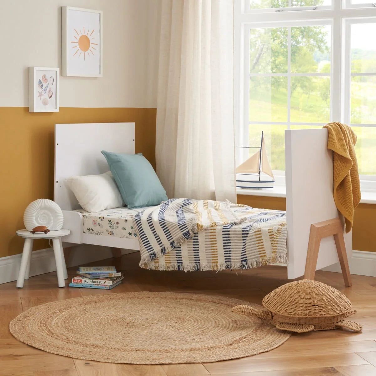 Tutti Bambini Fuori 3 Piece Nursery Furniture Set with Cot Bed, Dresser & Wardrobe - White / Light Oak