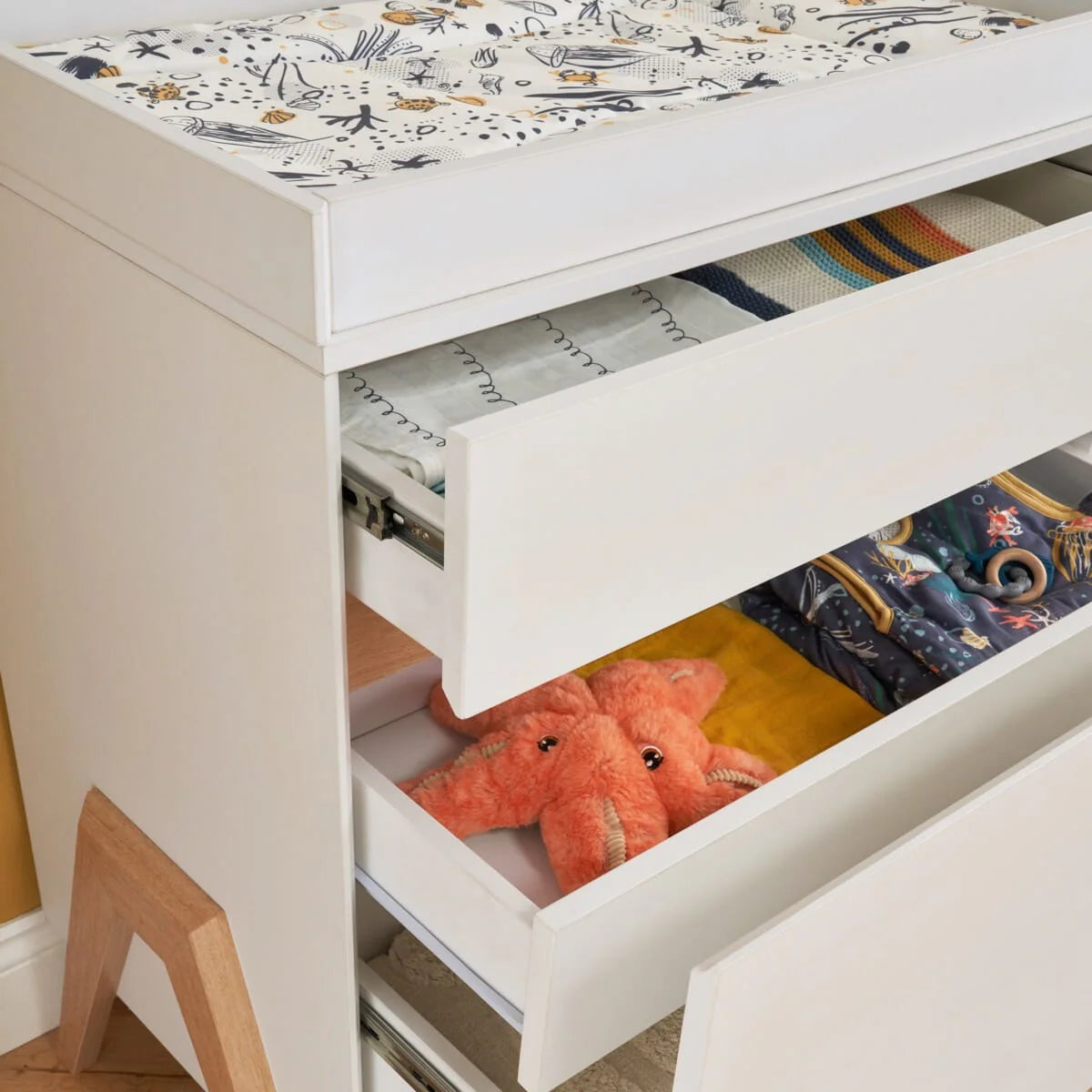 Tutti Bambini Fuori 3 Piece Nursery Furniture Set with Cot Bed, Dresser & Wardrobe - White / Light Oak