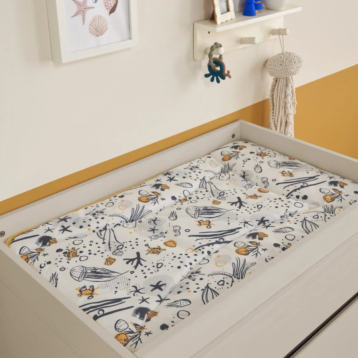 Tutti Bambini Fuori Mini 3 Piece Nursery Furniture Set with Cot Bed, Dresser & Wardrobe - White Sand / Warm Walnut